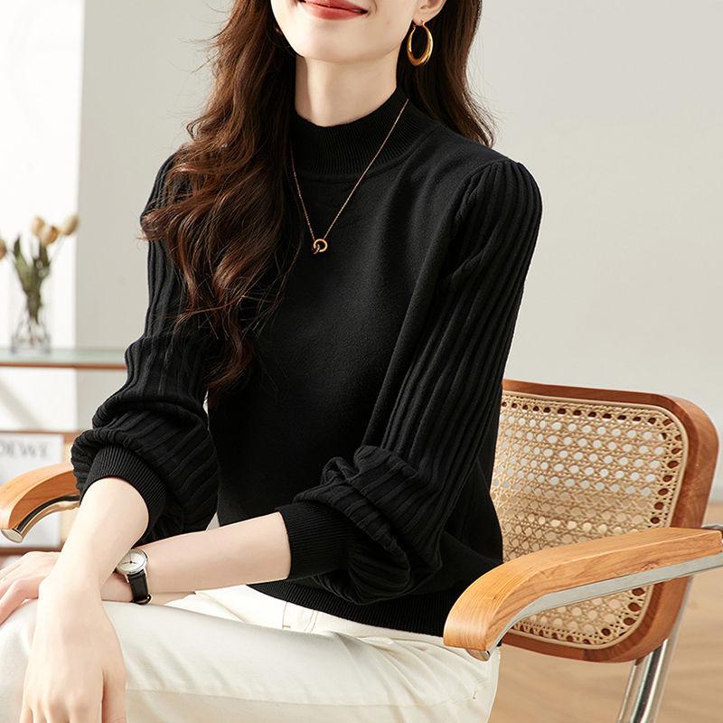 Women's Autumn and Winter New Sweater Crew Neck Solid Color Thin Long-sleeved Wool Knitted Sweater Top Women