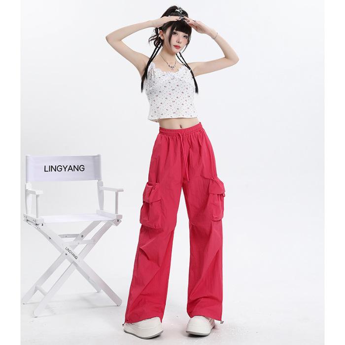 TXJ American overalls women's summer thin dopamine blue loose lazy casual quick-drying sweatpants