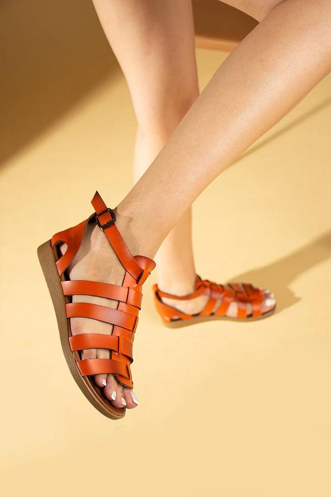 Sandales décontractées épaisses à rayures à la cheville pour femmes 51-810-23
