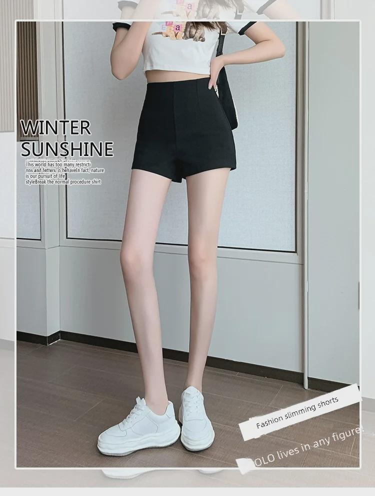 Summer 2023 Women's Black Suit Shorts with Anti-Exposure Safety Design