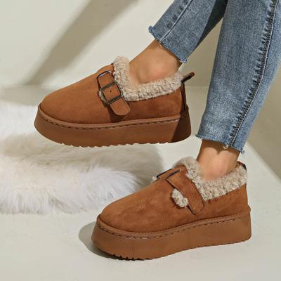 Commerce extérieur nouveau muffin semelle épaisse bouche en laine bas haut chaussures en coton pour femmes hiver du Nord-Est tête ronde chaud velours boucle bottes de neige