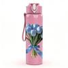 1PC Blue Cornflower Bouquet With Ribbon Print 750ml Color Plastic Sports Water Bottle Leakproof Flip Straw Lid Suitable for Sports Office Home Use