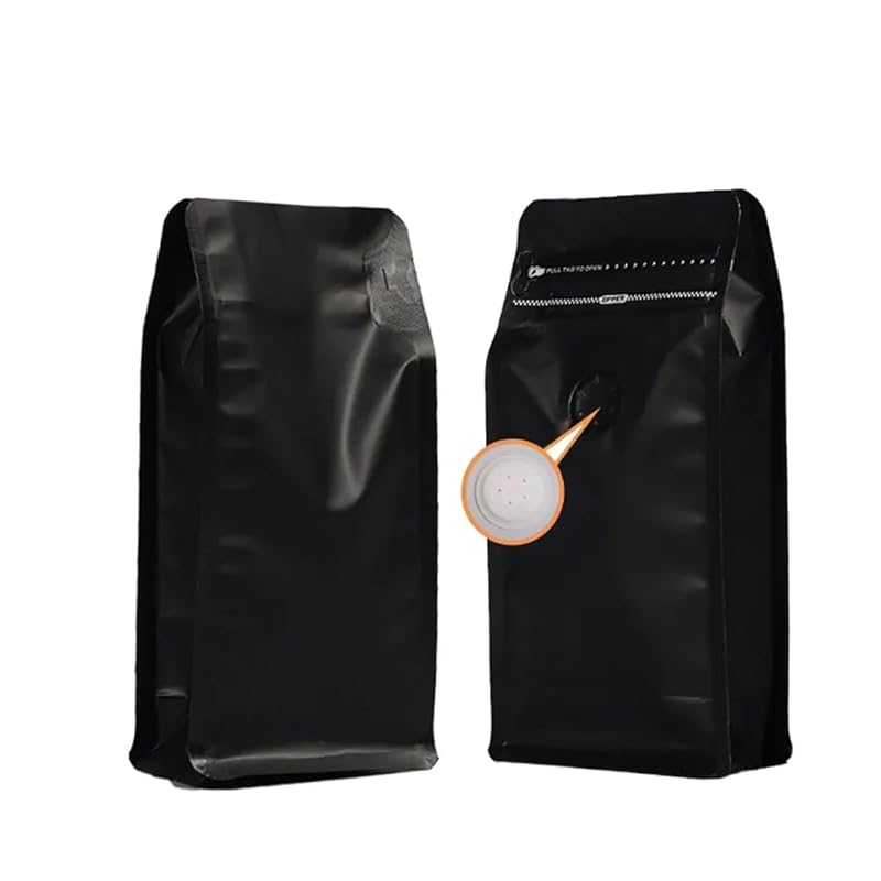 50Pack Premium Black Kraft Paper Coffee Bags with Valve, Coffee Beans Packaging Bags, Standing Coffee Beans Storage Bags, Reusable Side Zipper 8.8 OZ
