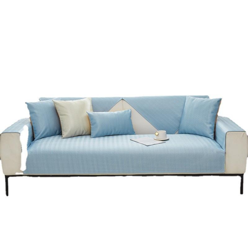 Solid Color Herringbone Pattern Ice Silk Sofa Cushion, Cool And Non-Slip Seat Cushion In Summer, Modern Simple Green Sofa Cover