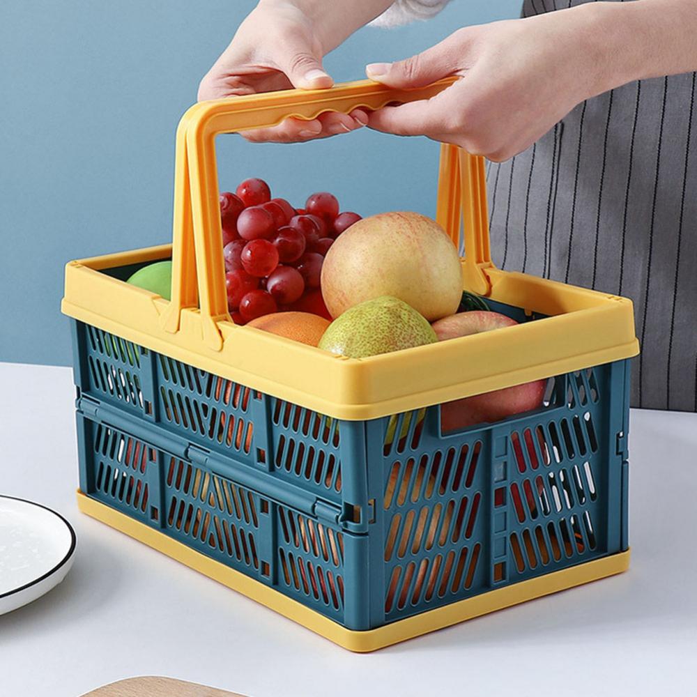 Storage Plastic with Handle Home Collapsible Shopping Basket Folding Crate Milk Toys Food Clothes Books Holder