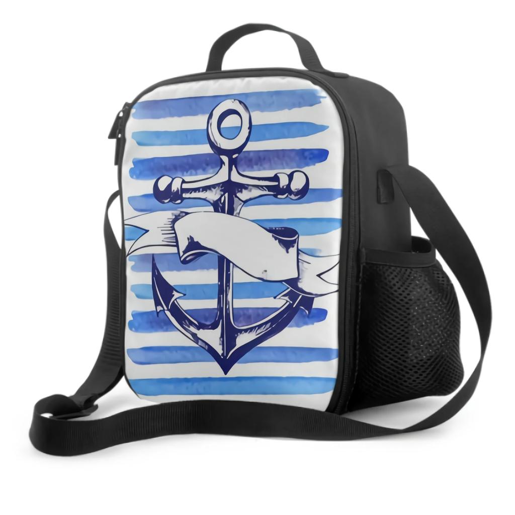 Summer Nautical Anchor Lunch Box Insulated Meal Bag Ocean Sea Marine Theme Lunch Bag Food Container for Boys Girls School Travel