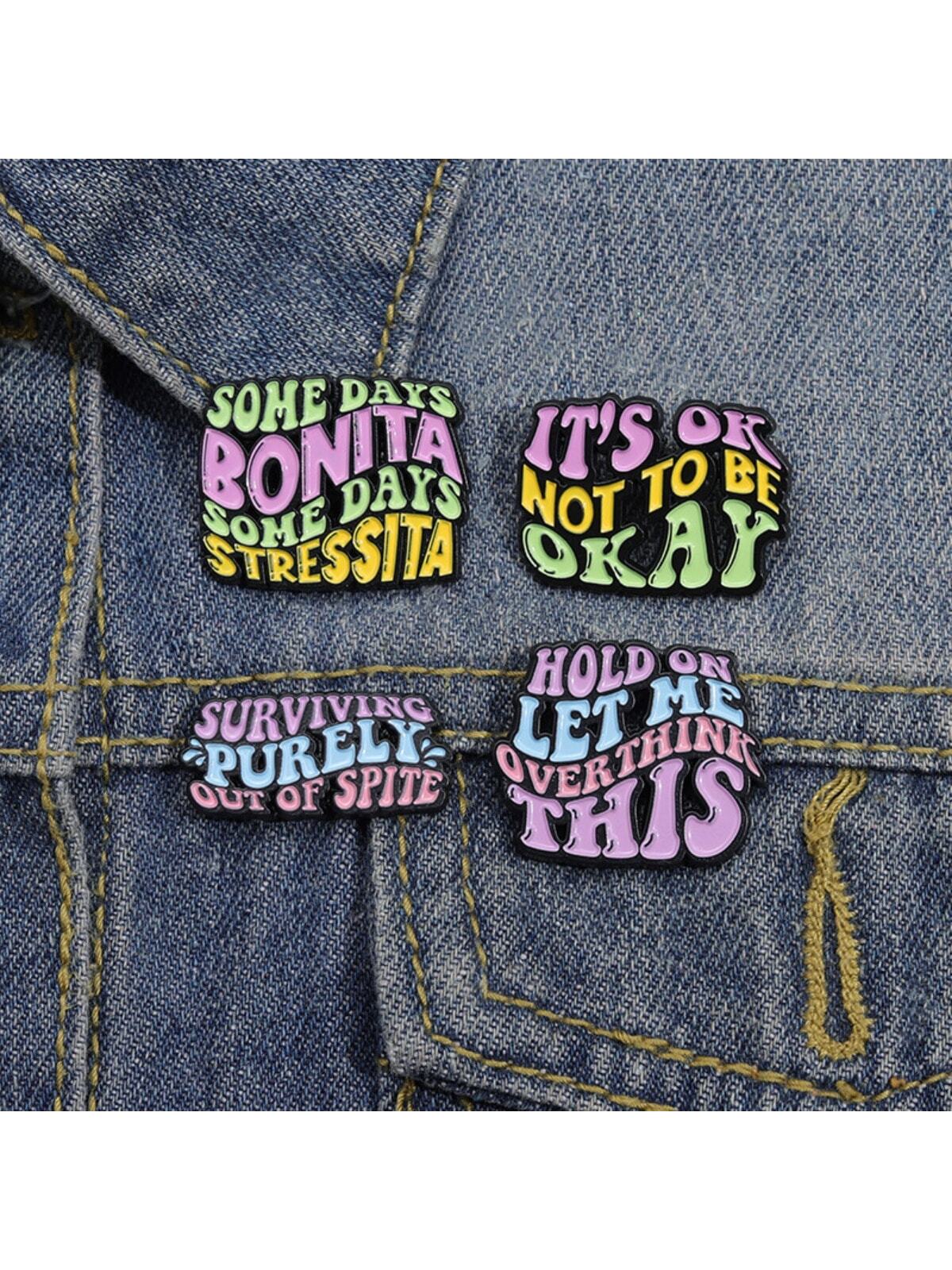 

4 pieces of women s creative colorful twisted English metal badges for daily wear, bags, accessories, and brooches