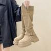 Retro British Style Thick-heeled Thick-soled Boots for Women's Autumn and Winter Fashion Versatile Suede and Thin Two Wear High-heeled Knight Boots