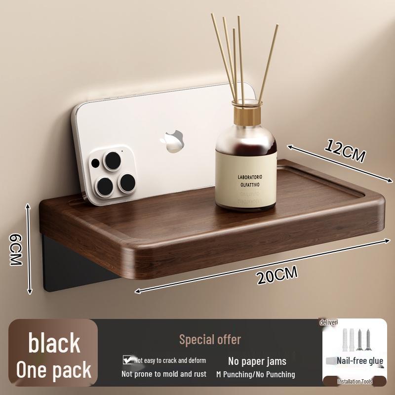 Wall-Mounted Walnut Grain Bathroom Tissue Holder and Storage Rack