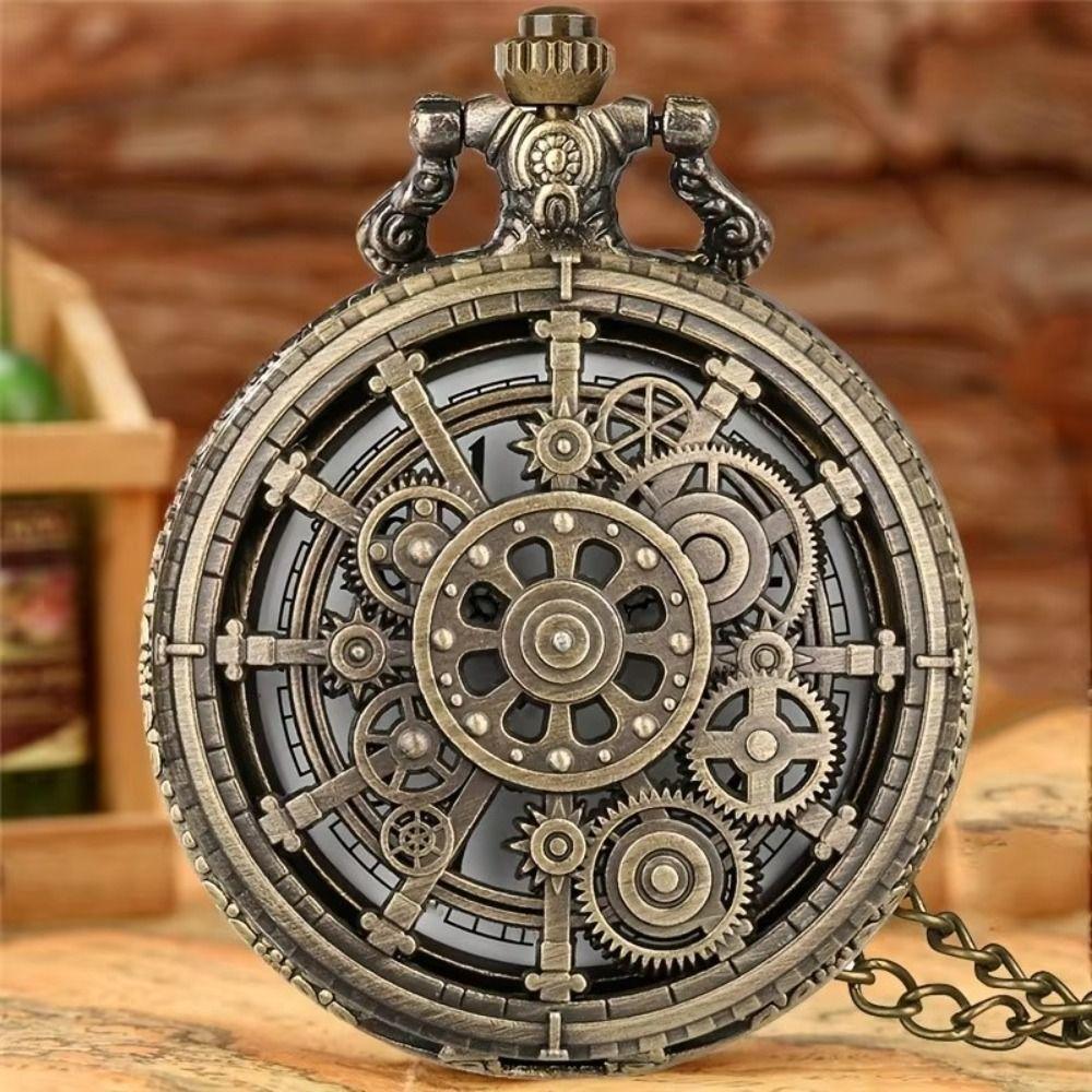 Arabic Numerals Dial Steampunk Quartz Pocket Watch Zinc Alloy Necklace Pendant Watch Men Women