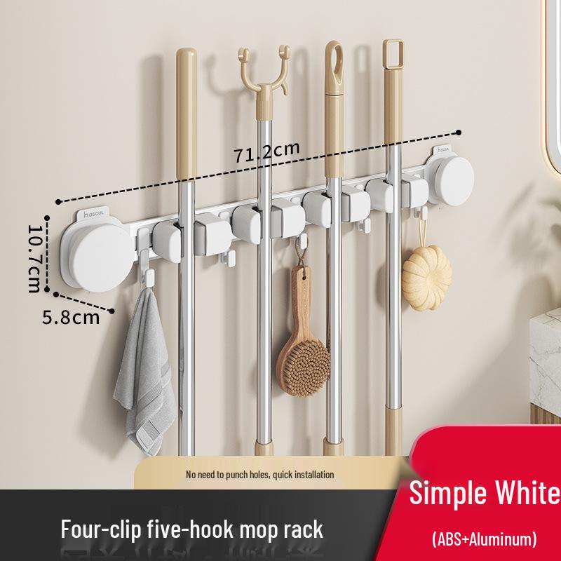 Bathroom Mop and Broom Suction Cup Wall Mount - Punch-Free, Space-Saving Holder and Organizer.