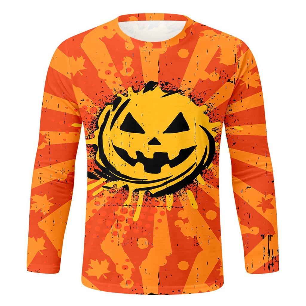 Spring and Autumn Round Neck 3D Halloween Printed Top Fashionable Casual Long Sleeved Men's T-shirts