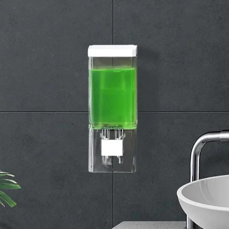 Non-punching Manual Presse Soap Dispenser Bathroom Wall Mount Shower Shampoo Hanging Traceless Pastes Transparent Soap Dispenser