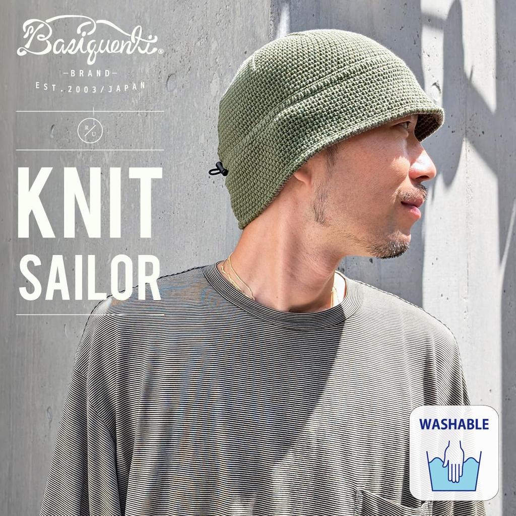 Basic Enchi Knit Sailor Hand Knit Cotton with Black Hat, Washable, Drawcord, Unisex,