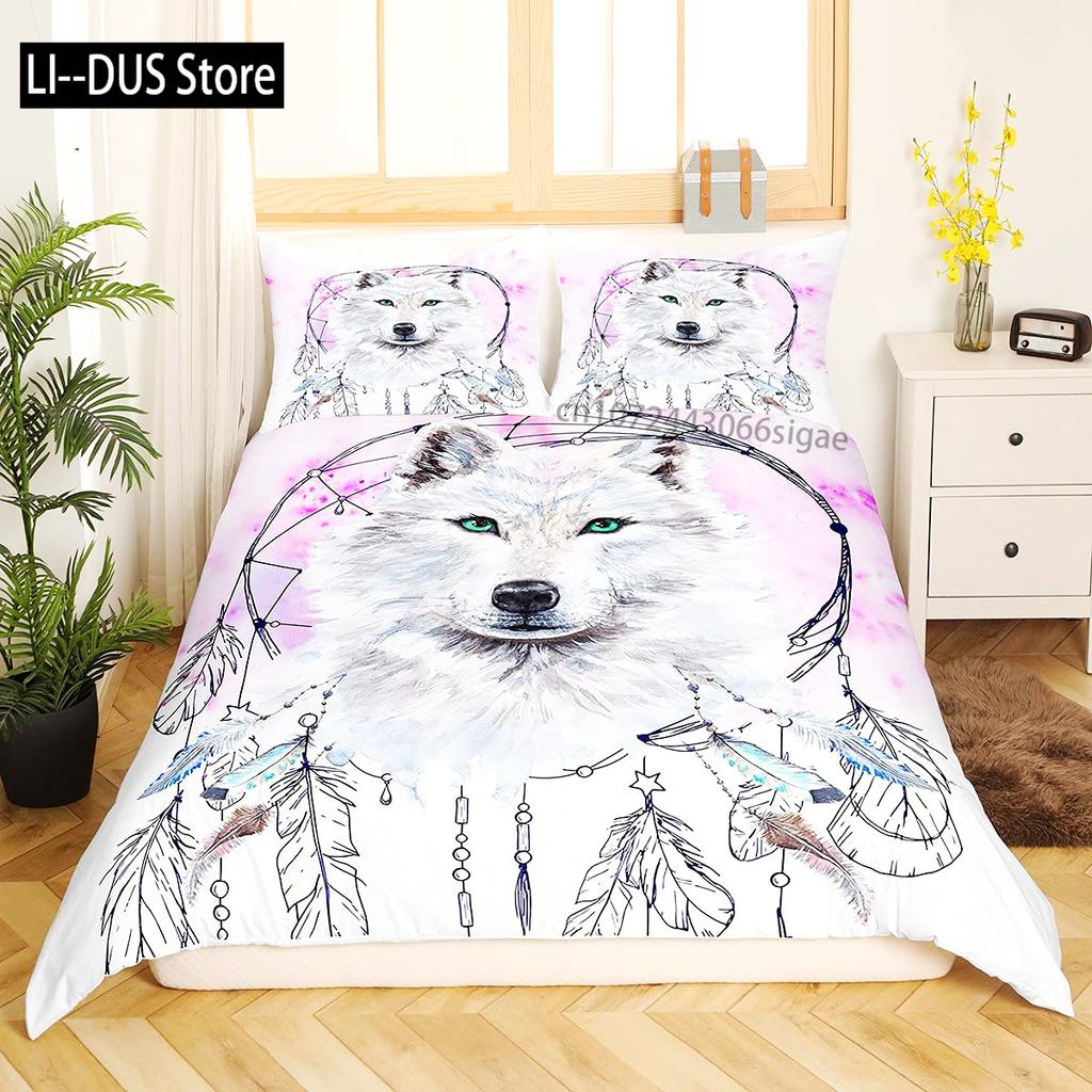 Galaxy Wolf Duvet Cover Set Full Size Bedding Set for Boys Girls Wolf Head Printed Duvet Cove Set 1 Quilt Cover 2 Pillowcases