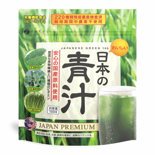 FINE JAPAN Fine Japanese Green Juice, 100g, Made with Domestically Grown Barley Grass, Kale, and Bitter Melon, Contains Vitamin C, Minerals, and Oligo