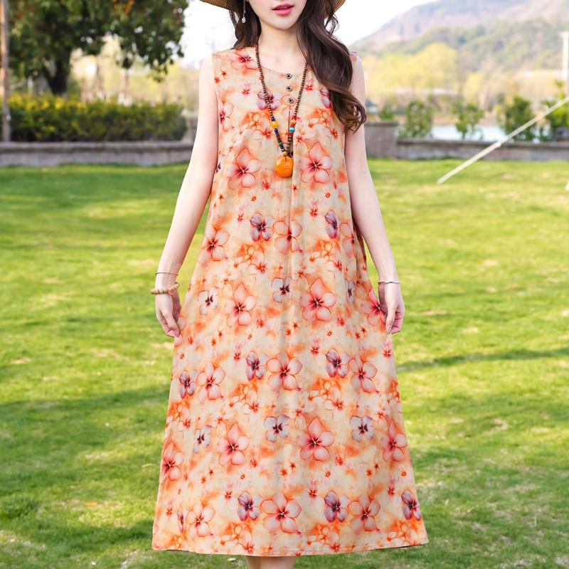 Plus Size Women's Elegant Dresses Loose Summer Sleeveless Dress Female Vintage Clothes