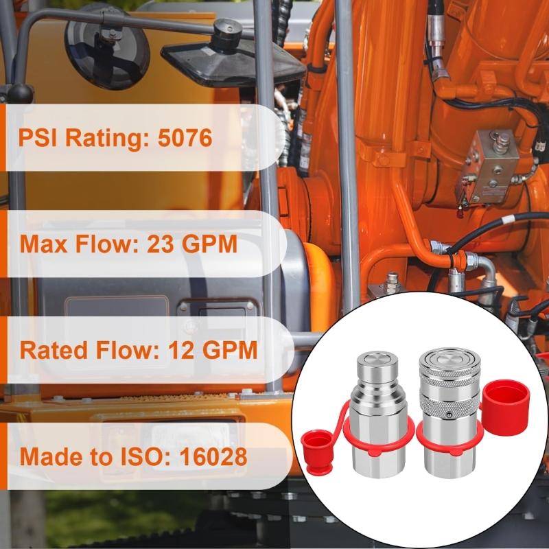 High Performances Hydraulic Quick Coupler 1/2Inch NPT Rate 5076PSI Flow Includes Protective Cover Enhancing Durability