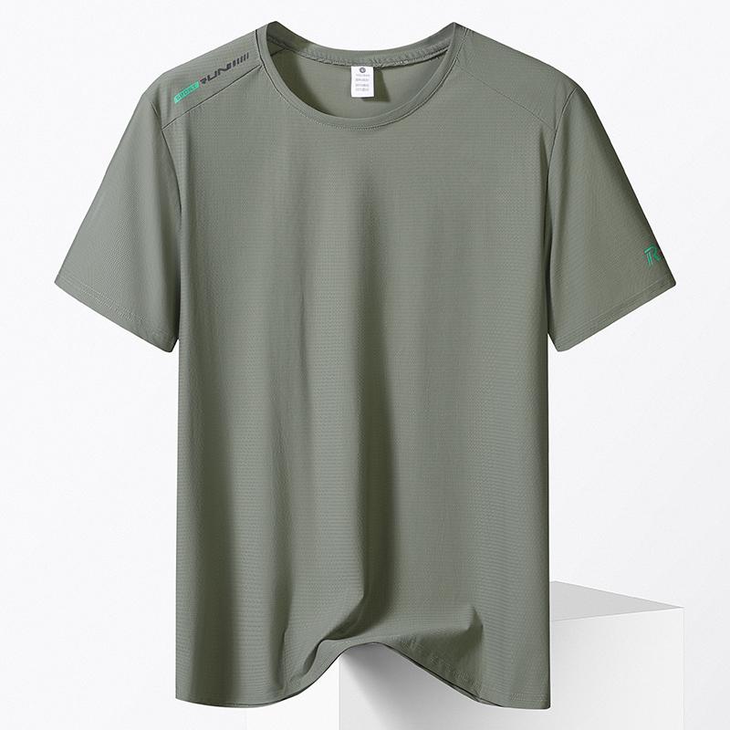 

T-shirt Men s Ice Silk T-shirt Sports Short-sleeved Quick-drying Breathable Ice Silk Stretch Cool T-shirt For Men 2XL армия зеленый