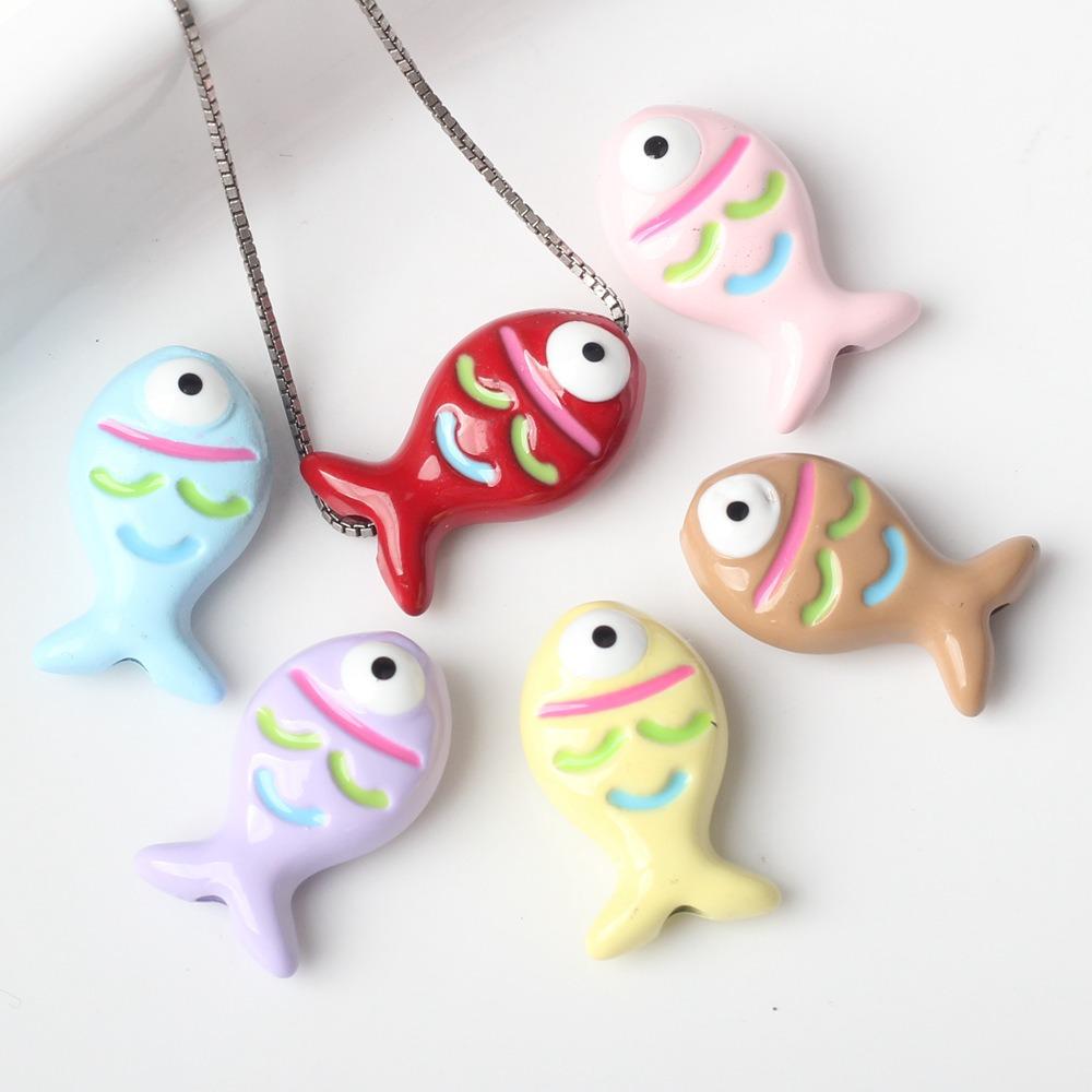 

10pcs Colorful Mini Fish Beads Cartoon Jewelry Making Material DIY Accessories ціан