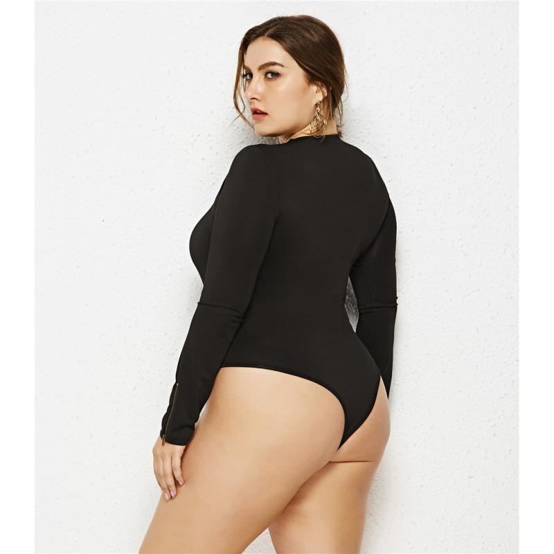 Einteiliger, einfarbiger, langärmeliger, sexy Anti-Exposure-Overall für Damen in Übergröße