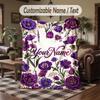Purple Floral Art Theme Throw Blanket Custom Name Text Personalized Blanket Soft Cozy Blanket for Home Sofa Bed