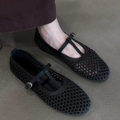 Schapenvachtversie~ Franse retro geweven holle T-vormige gesp Mary Jane schoenen vrouwelijkheid ronde neus platte zool lichte mond enkellaarsjes