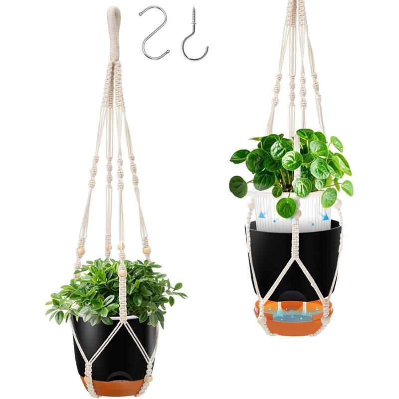 

2025 Trend Self-Watering Hanging Planter 2-Pack, 34-Inch Macrame Hanger Plant Pot For Indoor& Outdoor With Drainage