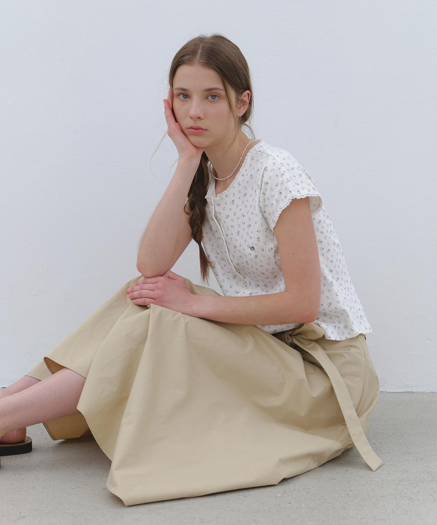 CLUNY Wide Tie Flare Long Skirt - Navy
