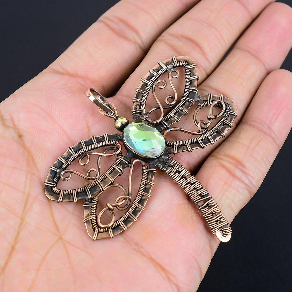Faceted Mystic Topaz 999 Copper Wire Wrapped Pendant, Handmade Gemstone Pendant Jewelry, Gifts For Wife Brand New Pendant
