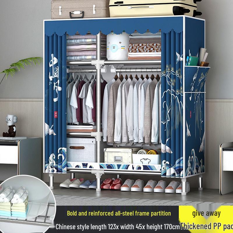 Sturdy All-Steel Cloth Wardrobe: Durable Bedroom Storage Cabinet for Easy Assembly