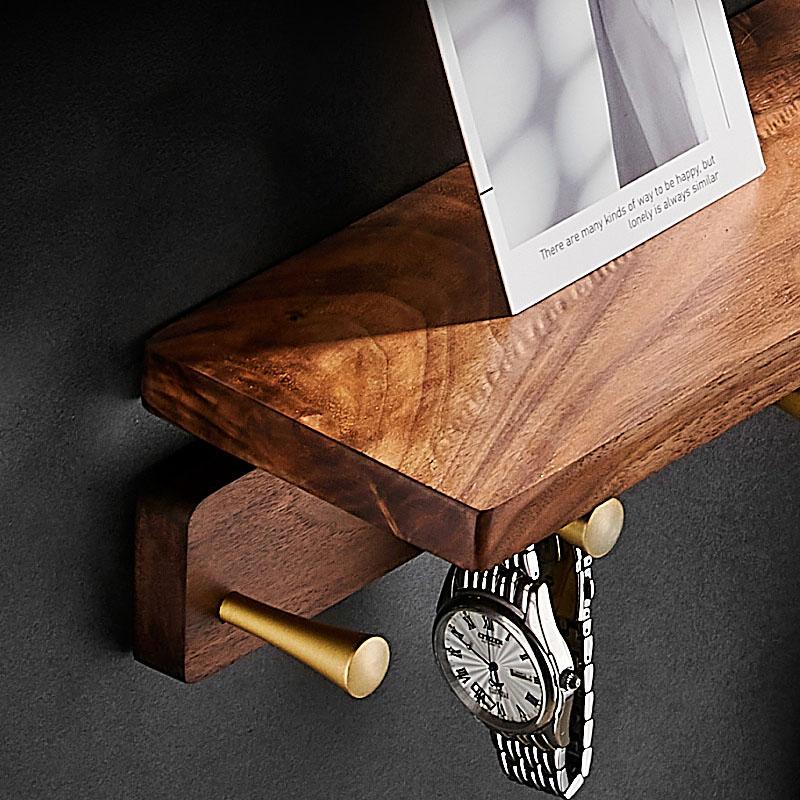 Walnuss Badezimmerregal mit Haken Wandmontierter Kleiderhakenständer Kleider Bademantel Handtuchhaken Hut Tasche Haken Duschaufbewahrung Regal