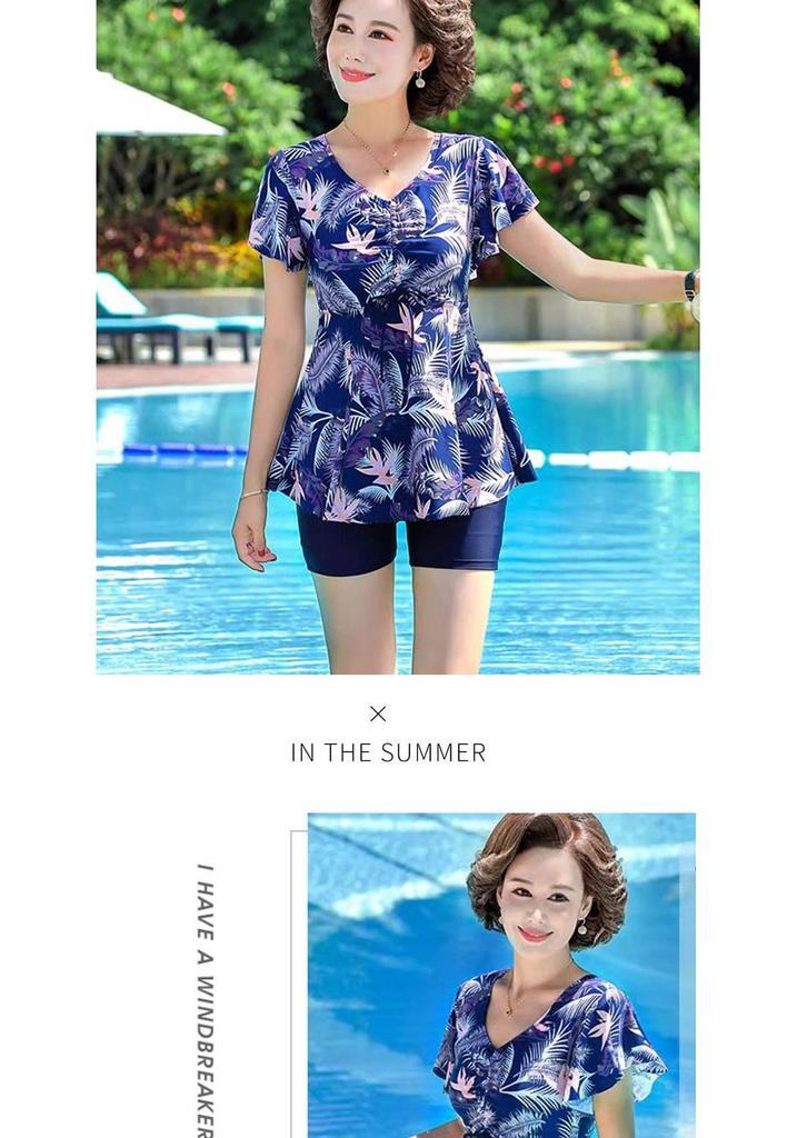 Plus Size Two-Piece Swimsuit for Mature Women - Conservative and Loose Fit Swimwear for Spa and Hot Spring