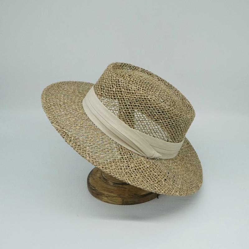 South Korea Ins Foreign Trade Seaweed Woven Flat Top Top Top Hat For Men And Women Summer Shading Vacation Beach Panama Tide Straw Hat