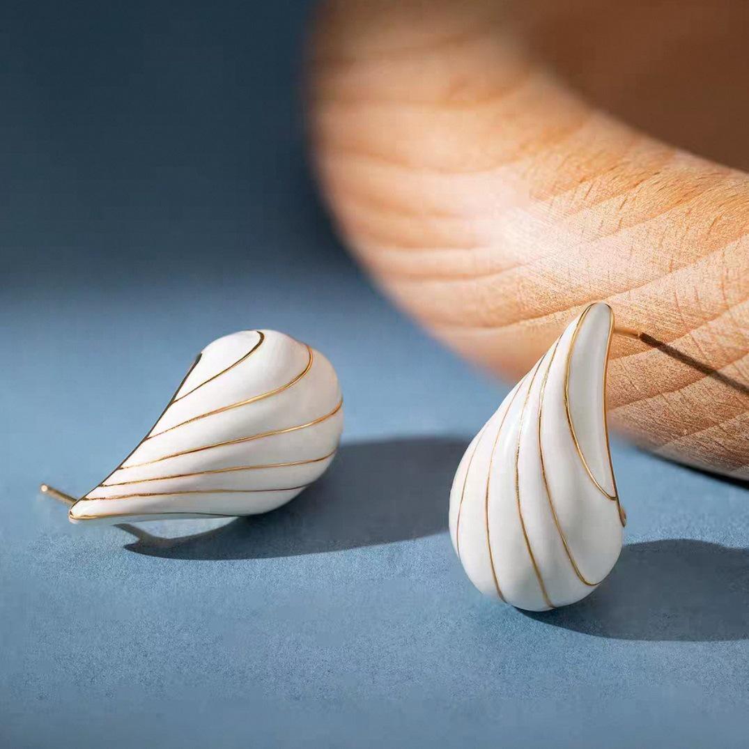 Spring Collection: White Enamel Water Drop Earrings - European  American Retro Design