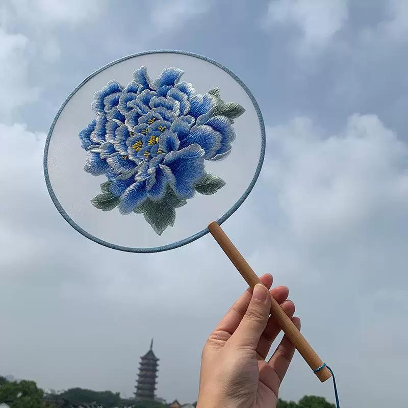 Embroidered Round Fan, Chinese Ancient Style Round Fan, Fairy-Like Hanfu Cheongsam Fan, Classical Palace Fan, Gardenia Jasmine Dance Fan