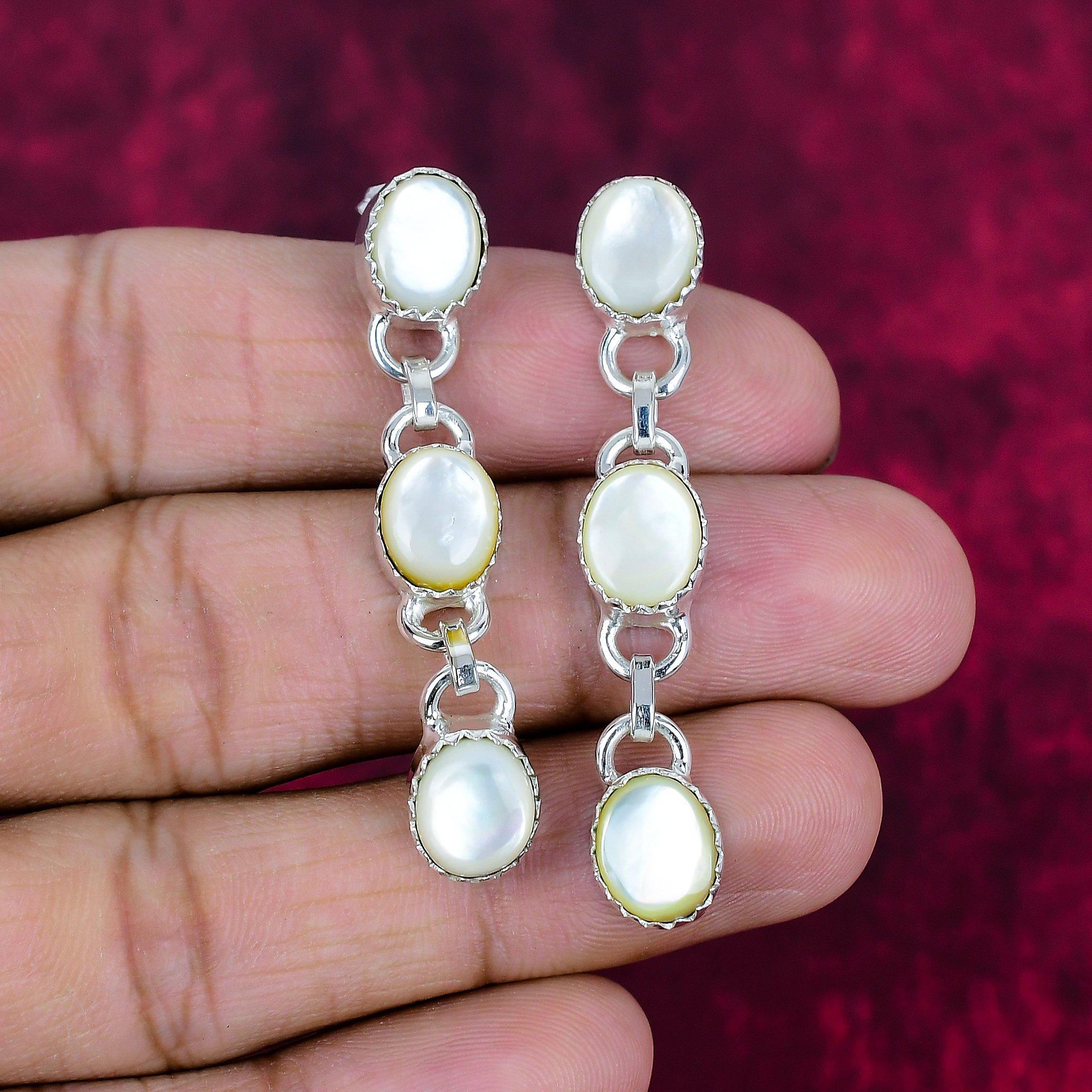 

Серьги из перламутра, 925 пробы цельного серебра серьги ручной работы с драгоценными камнями, подарки для жены абсолютно новые серьги 2.17 Inches белый