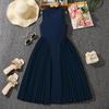 Elegant Pleated Patchwork Cinched Waist Dress - European and American Style