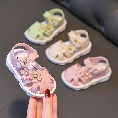 Sandalias para niñas de 0 a 3 años con hebilla para bebé Baotou, zapatos para bebés pequeños, suela suave antideslizante, ropa para el hogar, sandalias para niños