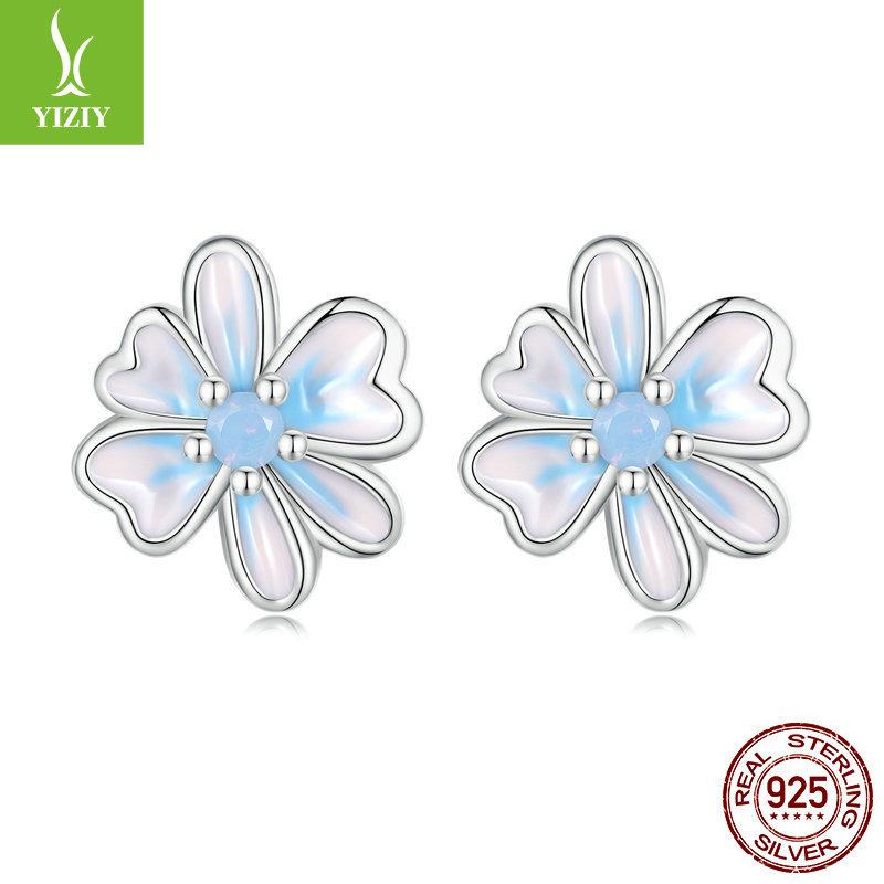 Dripping Oil Flower Stud Earrings Collection Mori Small Fresh S925 Sterling Silver Small Flower Stud Earrings
