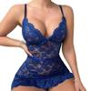 Women Nightdress V Neck Hollow Out Floral Embroidery Backless Sleeveless Slim Fit Nightwear Ruffle