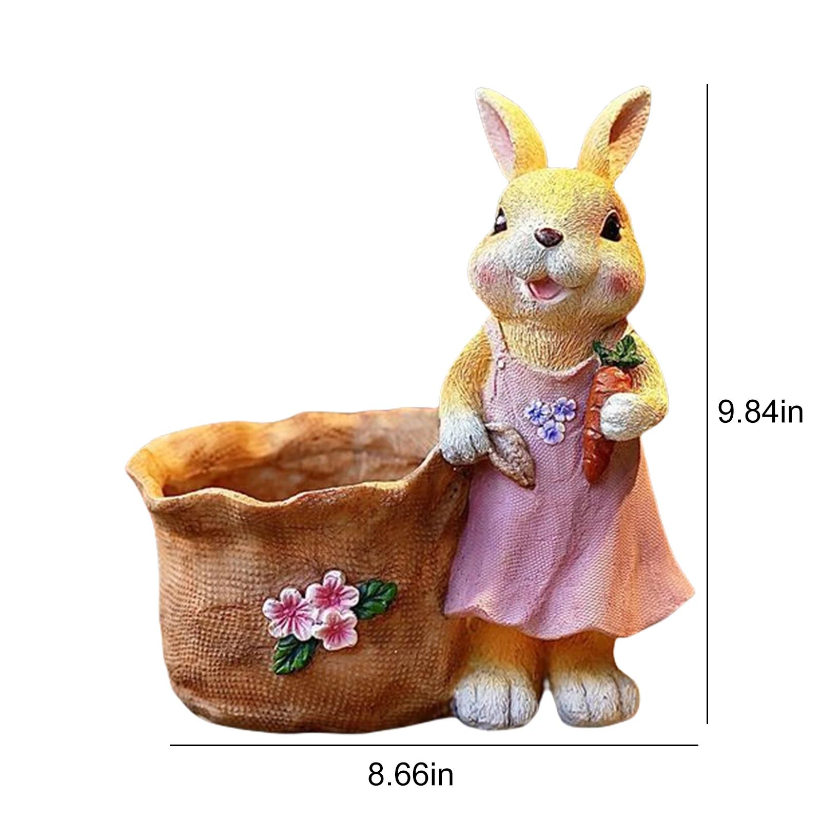 

Bunny With Carrot Flower Pot Reusable Cartoon Spring Flower Pot Resin Animal Succulents Holder for Home Festival Decoration