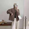 Petite Women's Solid Color Workwear Jacket - New Spring/Autumn Arrival, Large Pockets, Loose Fit, Casual Straight Cut, Small Lapel