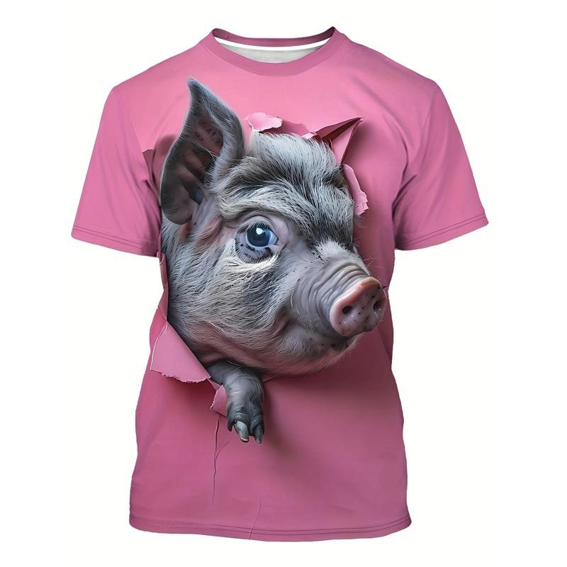 Funny Pig Pattern Men T Shirt 3D Printed Animal Tshirt Crew Neck T-Shirt Summer Street Short Sleeve Casual Tee Shirts Tops