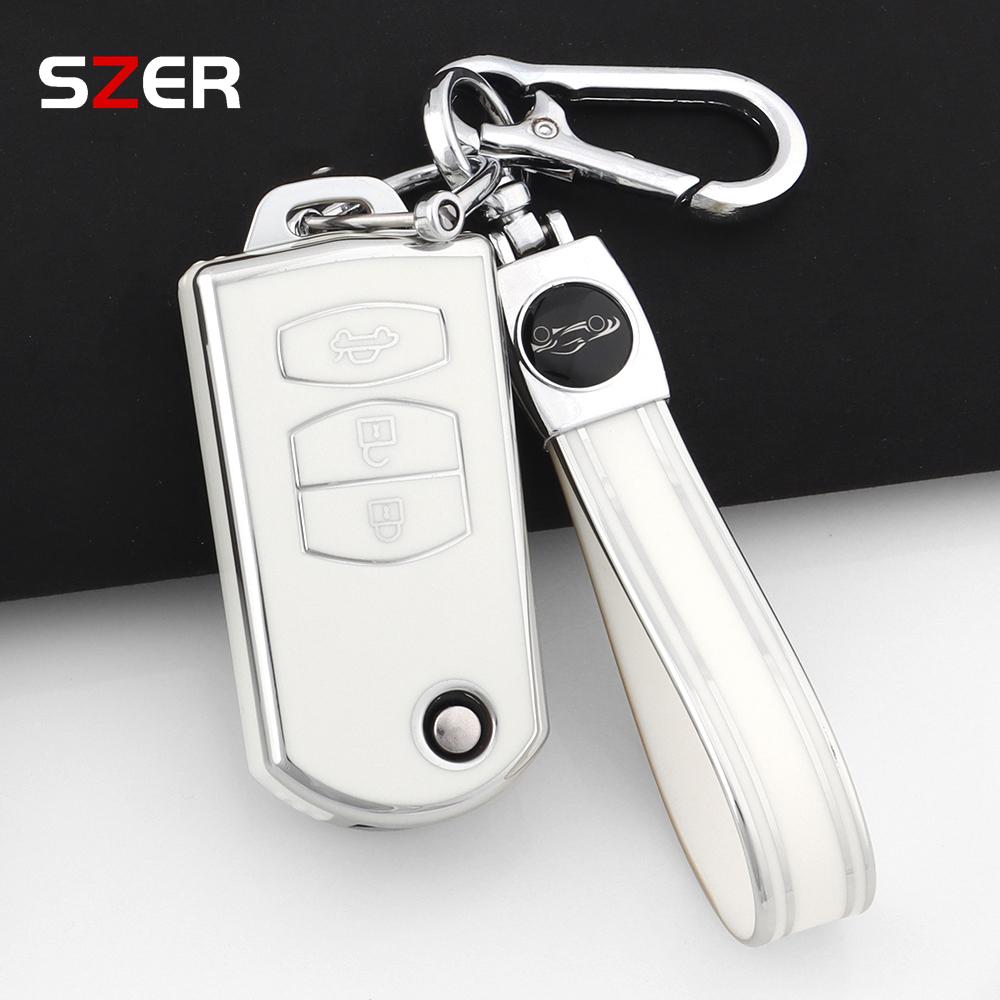 For Mazda Demio 2 3 5 6 M3 M5 M6 Cx-5 Cx7 Cx9 Rx8 Mx5 Mpv 2 3 Buttons Soft Tpu Car Remote Flip Key Case Cover Holder Keychain