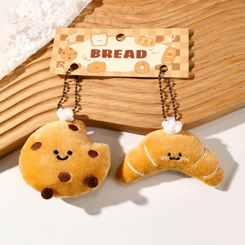 2Pcs Miniature Bread Plushie Keychain Portable Food Themed Bag Accessory Fun Stuffed Toy Bags Pendant for Student