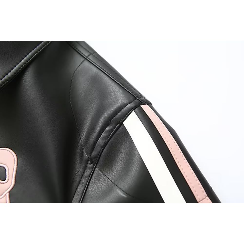 Kunstleder-Mantel mit Schmetterlingsdruck und Stilvoller Street Casual Kaltes Wetter und Schwarz [cnstone] Damenjacke, Lockerer Reißverschluss, Oberbekleidung,