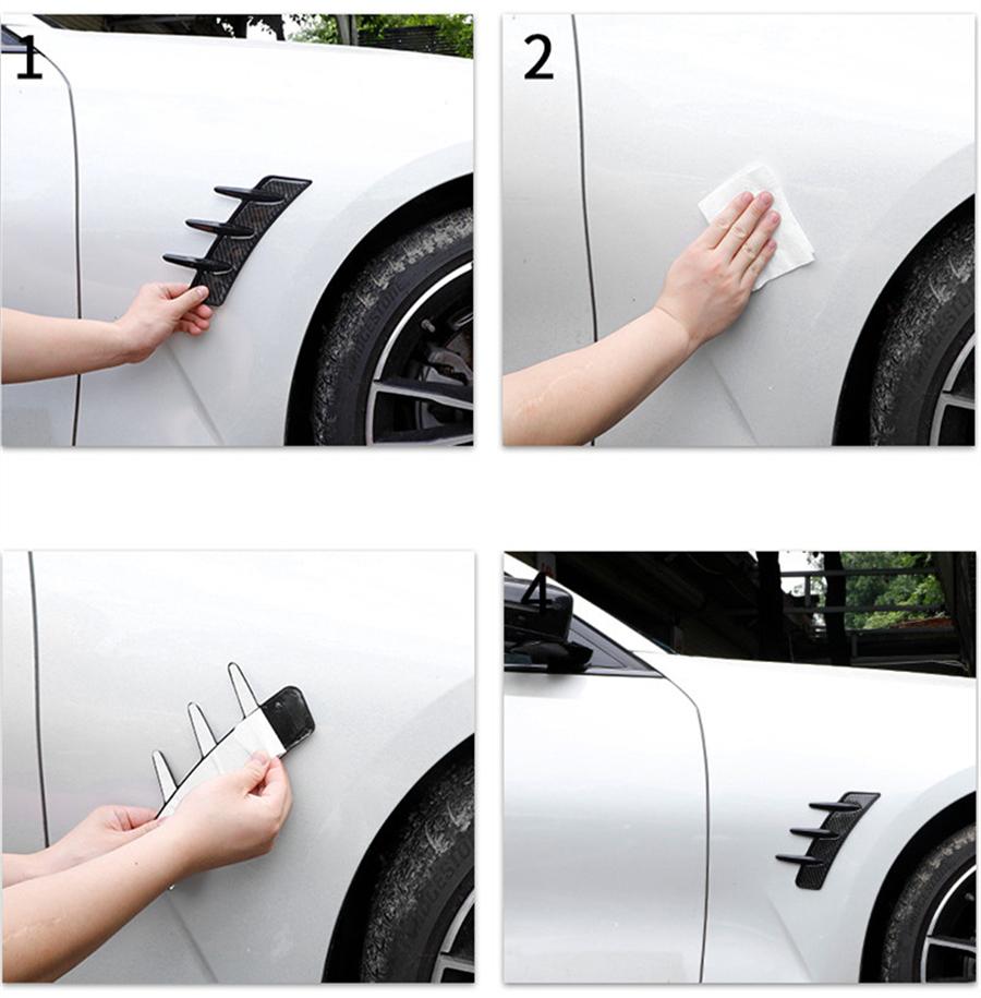 Carbon Fiber Look Car Front Fender Side Air Vent Cover Trim Shark Gills Stickers