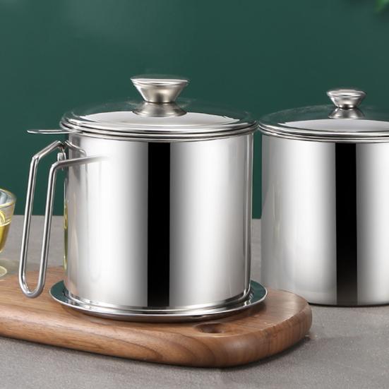 Edelstahl Ölfilterbehälter mit Feinmaschen-Sieb 1,4/1,8L Große Kapazität Küchenölkrug zum Frittieren Kochen Rostbeständig Hitzebeständig Ölkanne