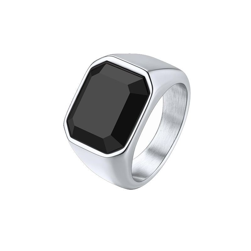 

Man Ring Black Carnelian Signet Rings Stainless Steel Square Pinky Rings Gents Wealth and Rich Status Jewelry 7 серебряный